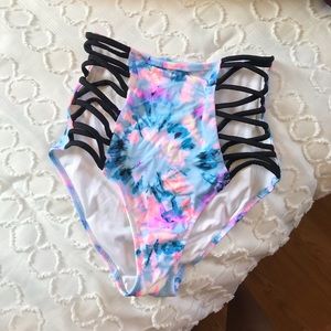 PINK high waisted strapped bikini bottom